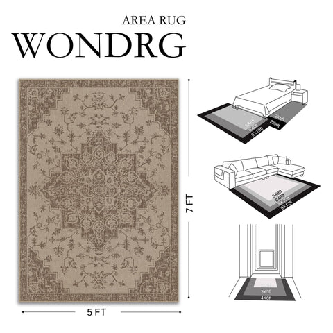 WondRg Easy Jute Outdoor Rug brown floral pattern detail adds warm farmhouse charm