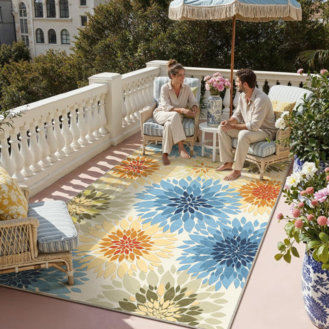 WondRg floral indoor/outdoor rug featuring soft chenille for patios and living spaces.