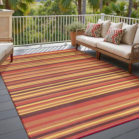 WondRg outdoor rug 5x8 red-orange stripe for patios and decks, durable outdoor surface.