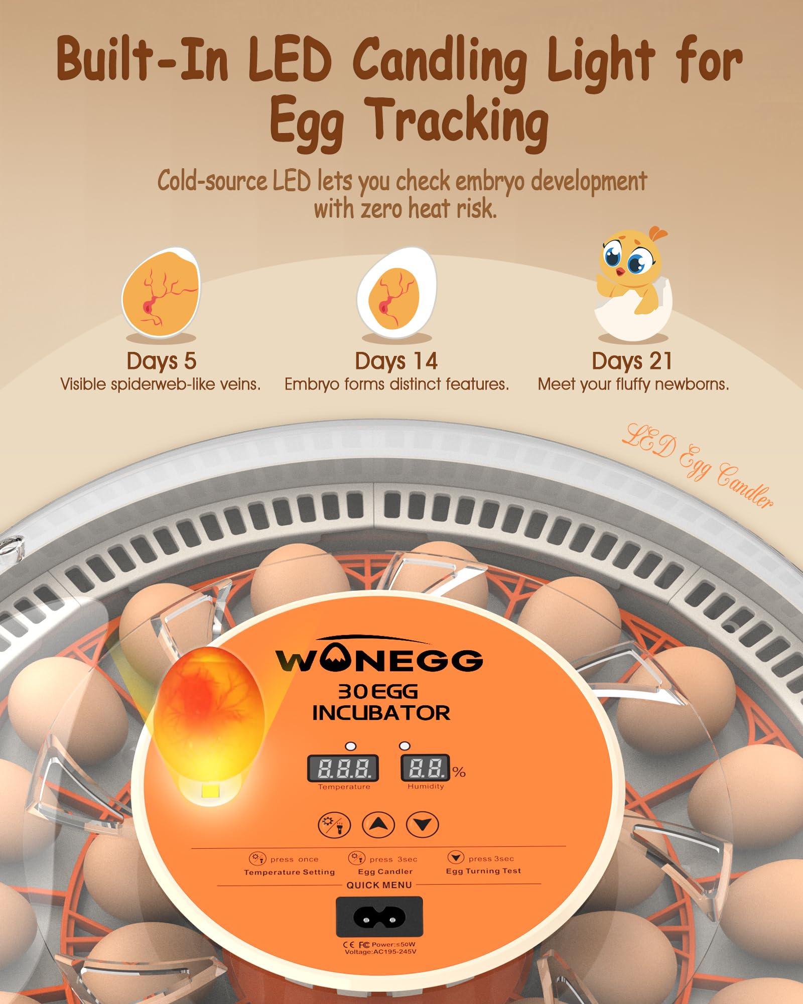 WONEGG incubator clear lid allows easy viewing and quick water refills