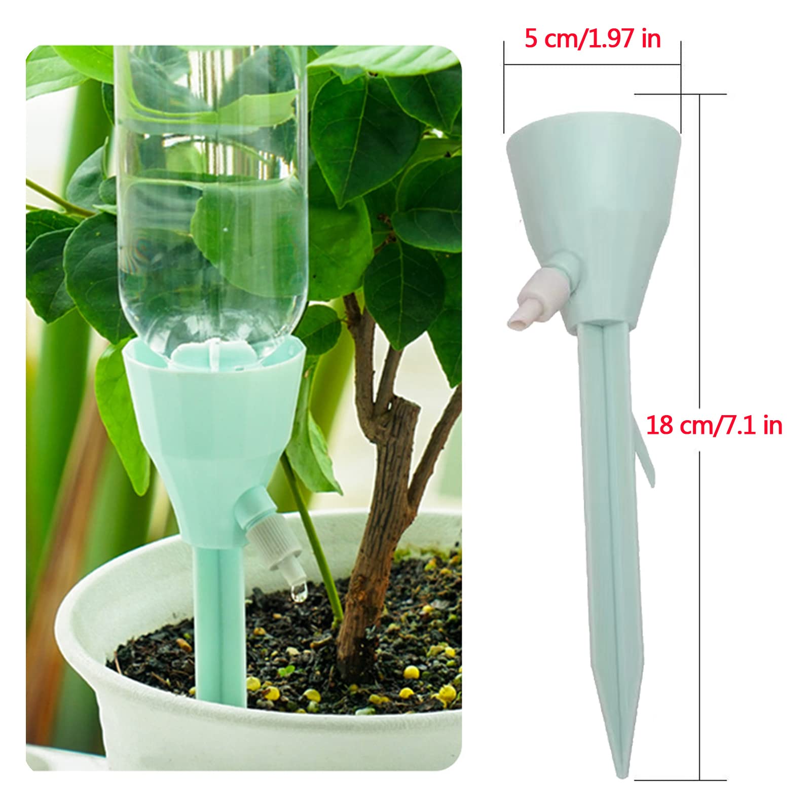 Wonglea self-watering spike shows bottle connection compatibility with common bottles