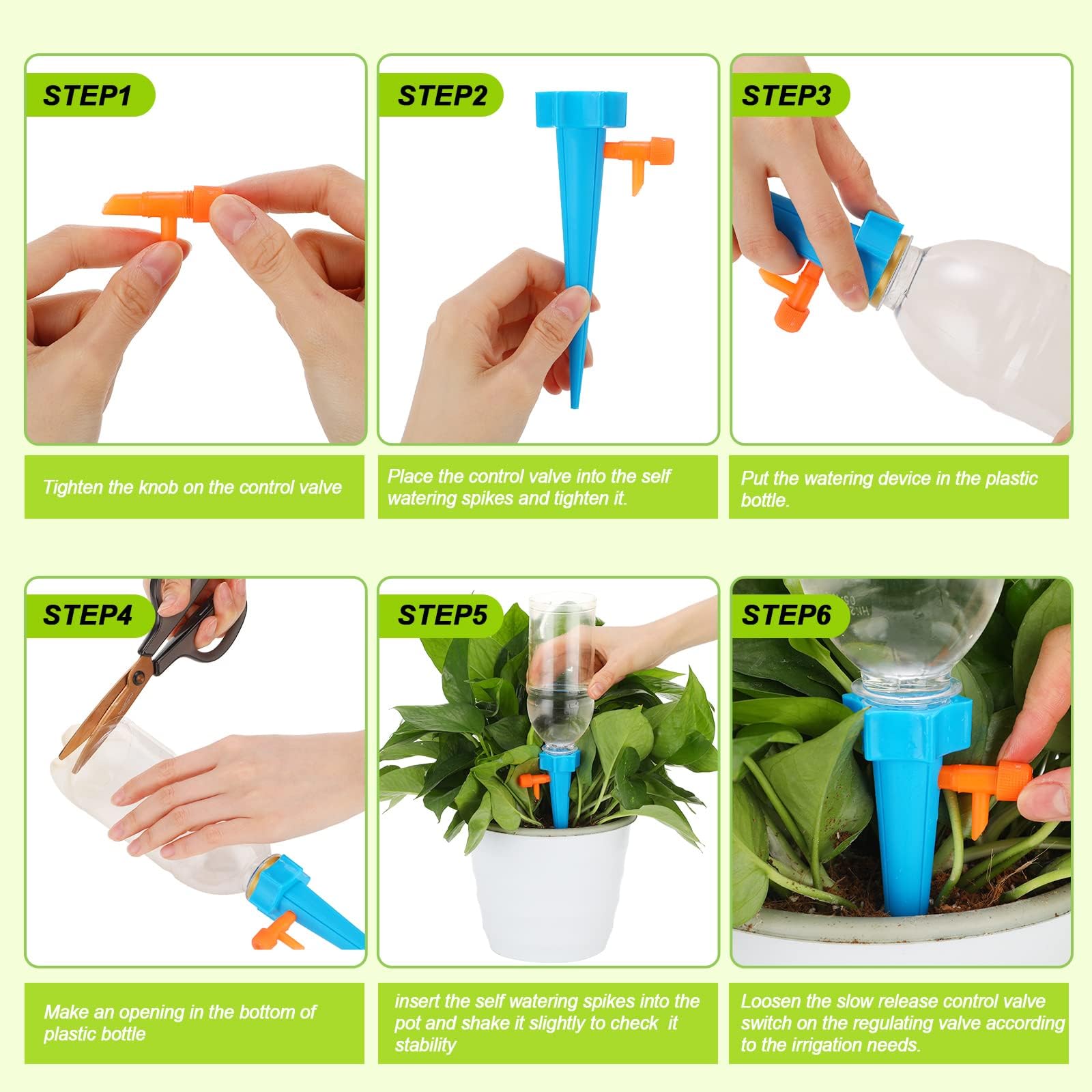 Wonglea plant watering spikes installed in soil for steady moisture.