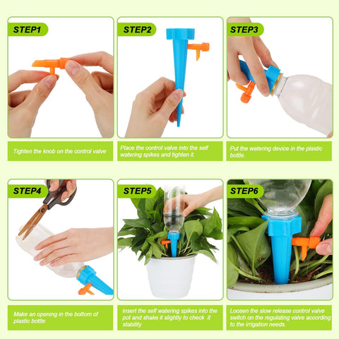 Wonglea plant watering spikes installed in soil for steady moisture.