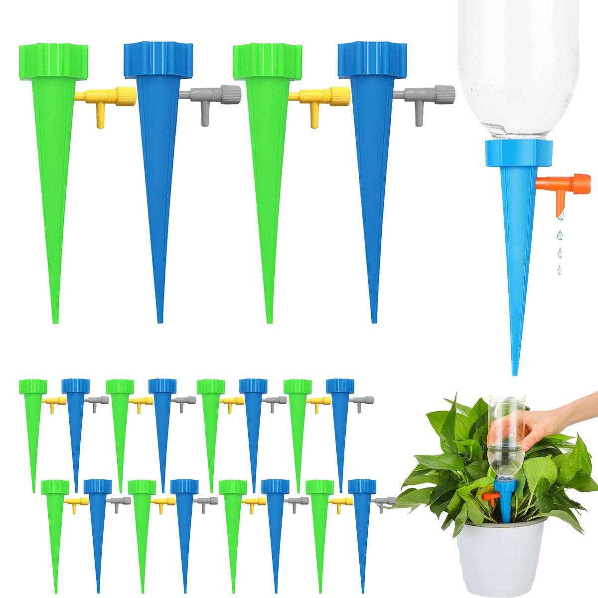 Wonglea self-watering spikes in action keep potted plants hydrated.