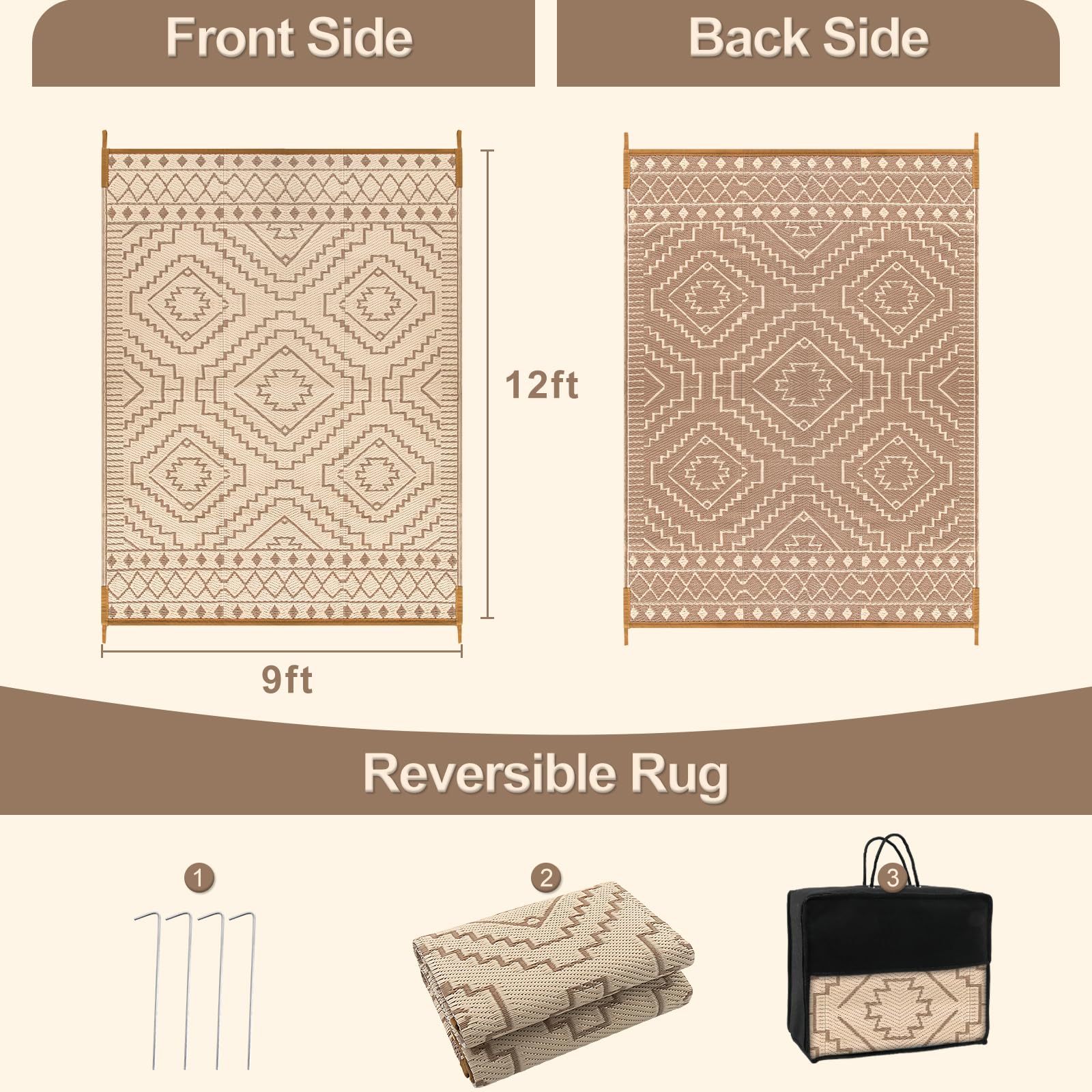 Wonnitar outdoor rug reversible design for dual color options.