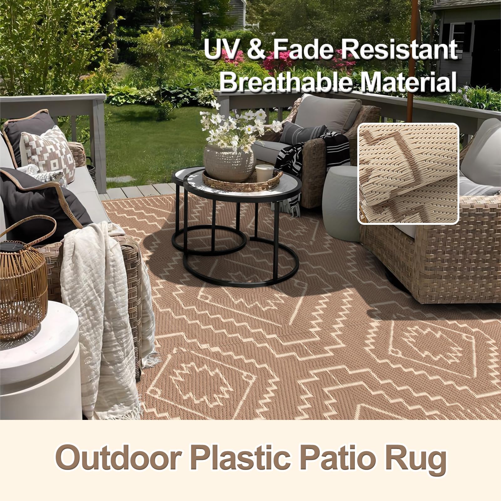 Wonnitar rug UV resistant material resists sun fading on balconies.