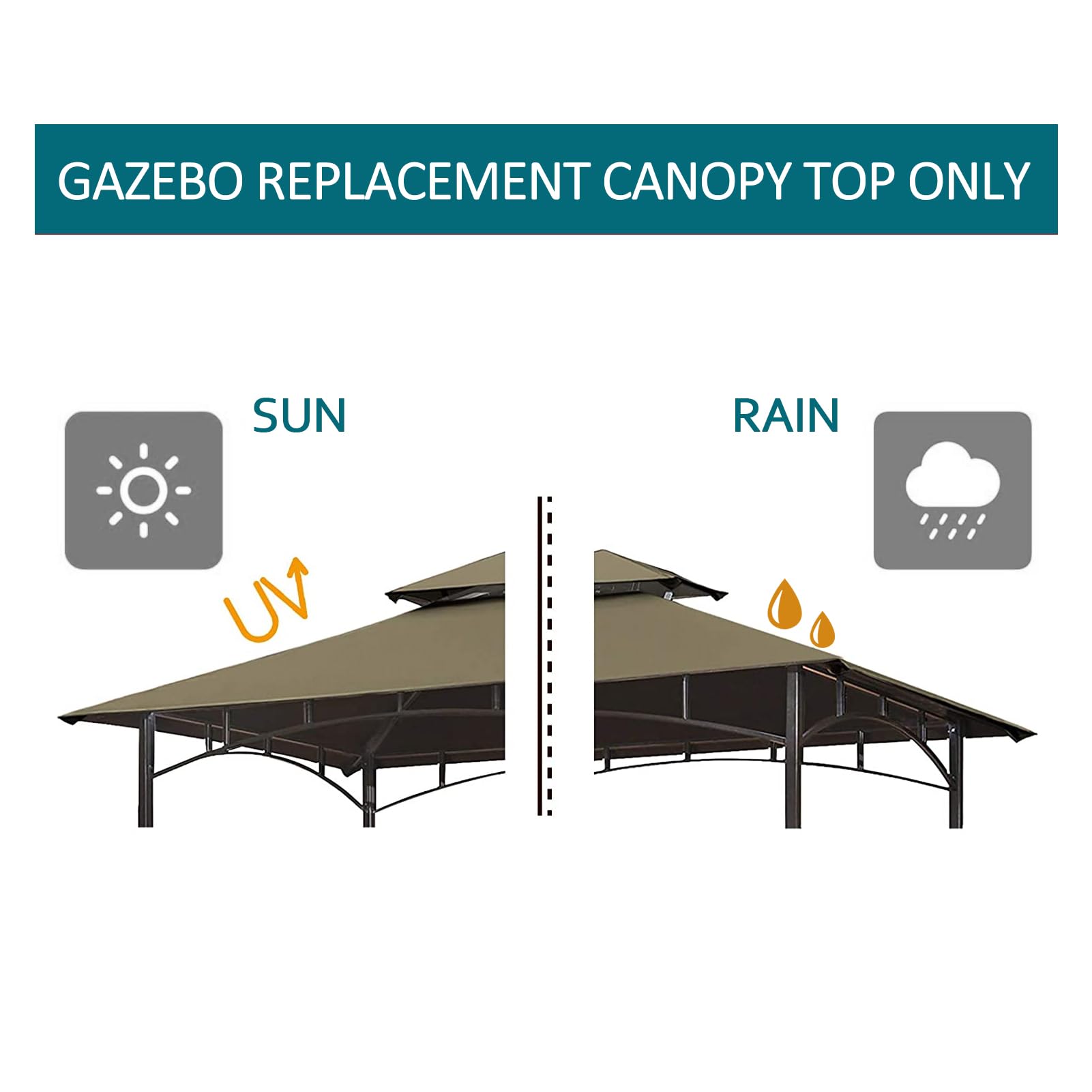 Wonwon UV-protected, water-repellent khaki canopy keeps outdoor area dry.