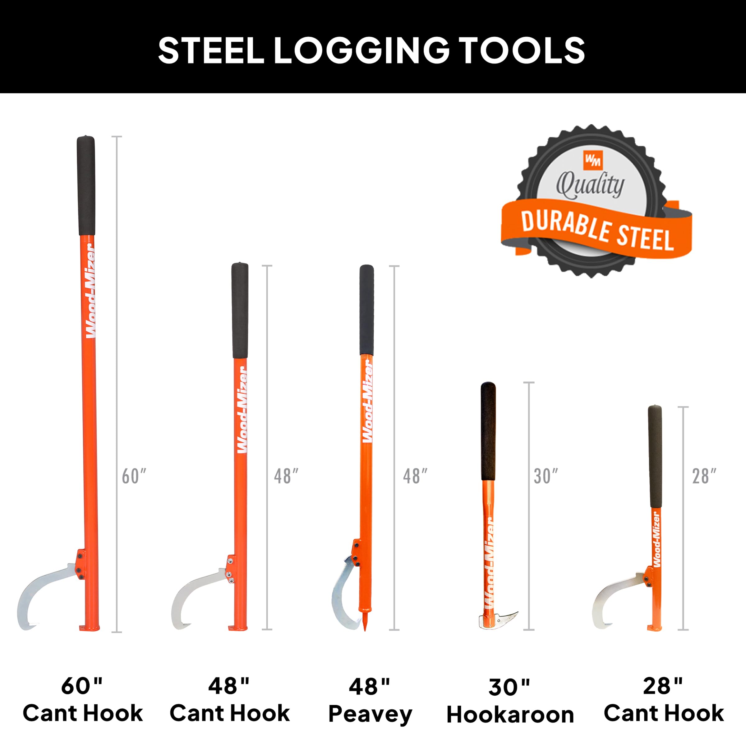 Orange powder coat increases visibility and corrosion resistance on the cant hook