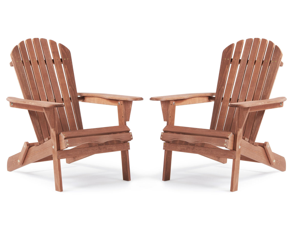 Wood-Natrl folding Adirondack chairs set; compact for small patios and easy storage.