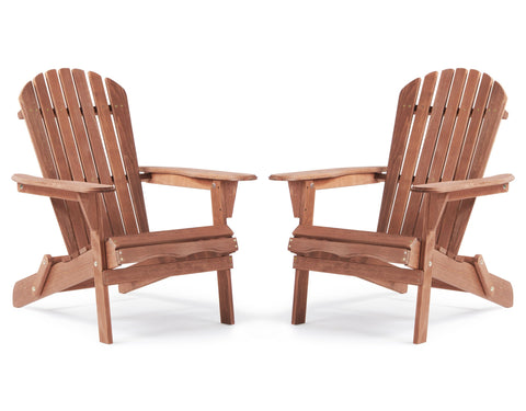 Wood-Natrl folding Adirondack chairs set; compact for small patios and easy storage.
