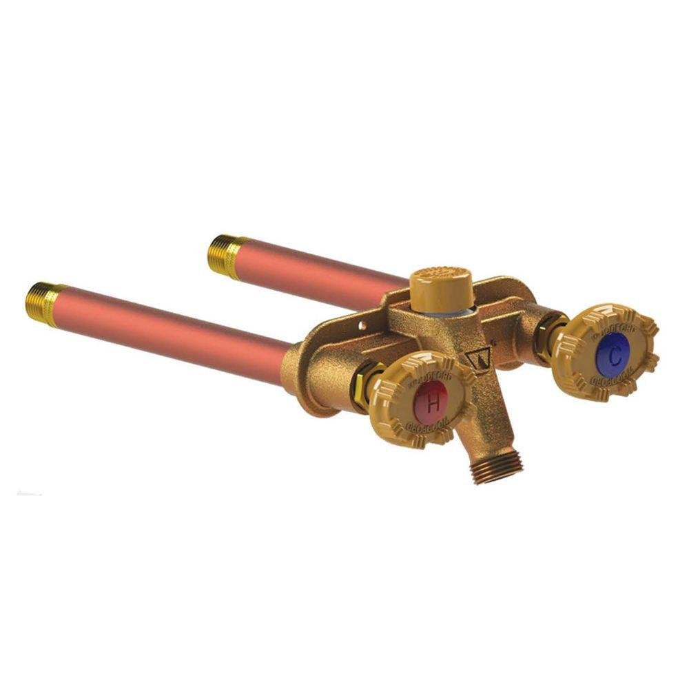 Woodford 22CP-10-MH faucet front view highlights year-round hot and cold water access.
