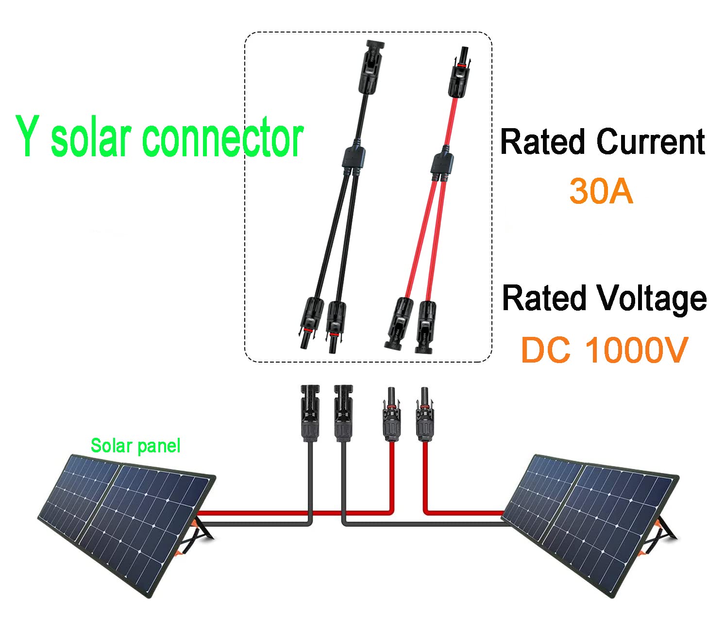 Woodguilin Y solar connector with 40 cm cable for compact roof installs