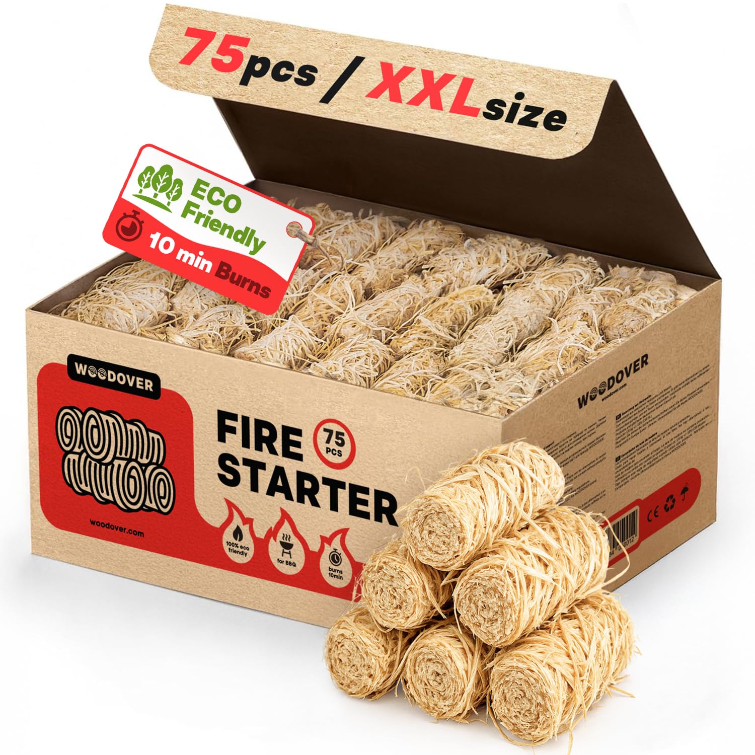 Woodover large fire starters pack, 150 pcs, for quick outdoor flames.