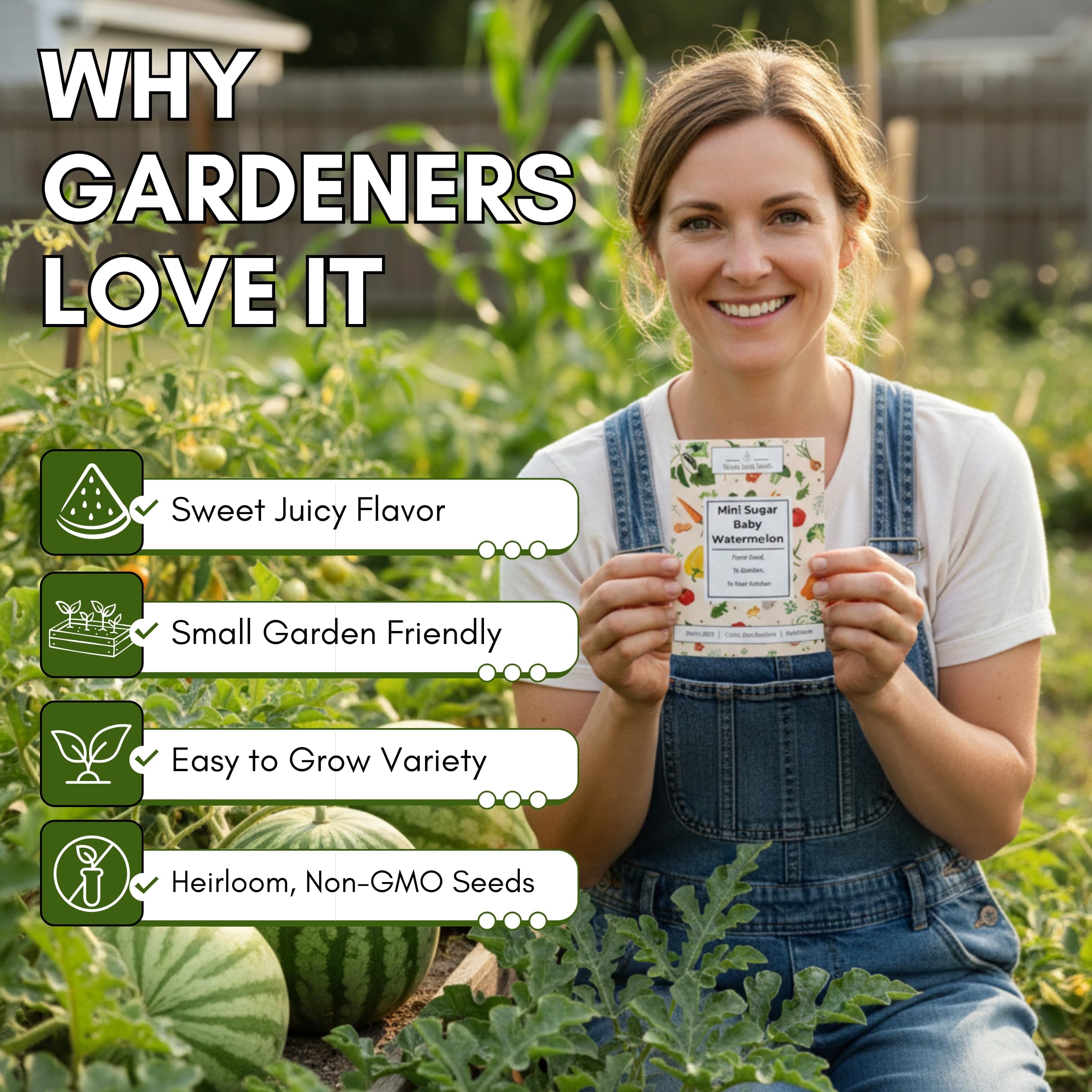 Woods Creek Seeds Sugar Baby seeds inside packet, includes simple planting steps