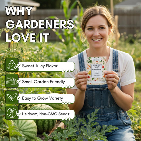 Woods Creek Seeds Sugar Baby seeds inside packet, includes simple planting steps