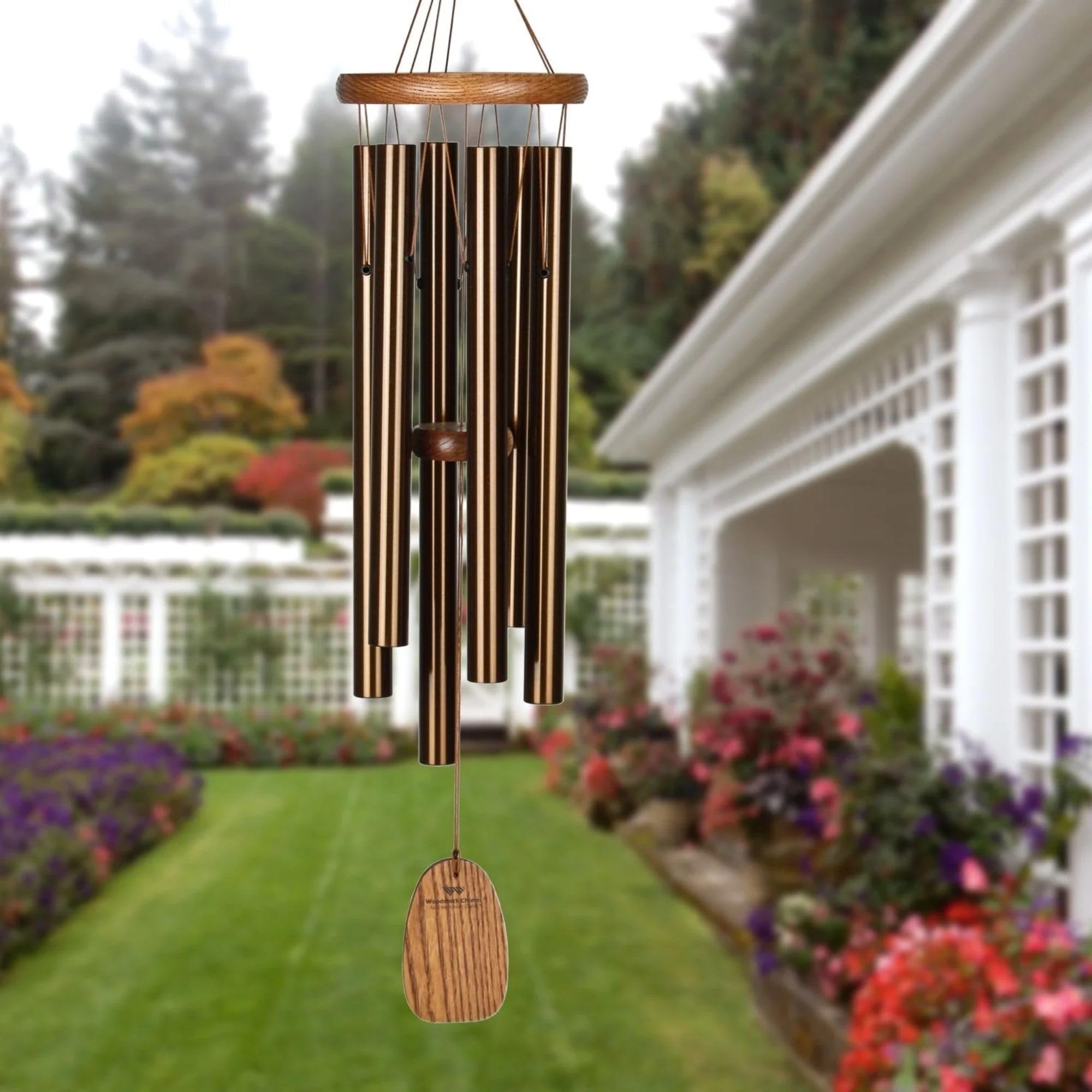 Woodstock Chimes Amazing Grace teak ash wood body designed for durable outdoor use.
