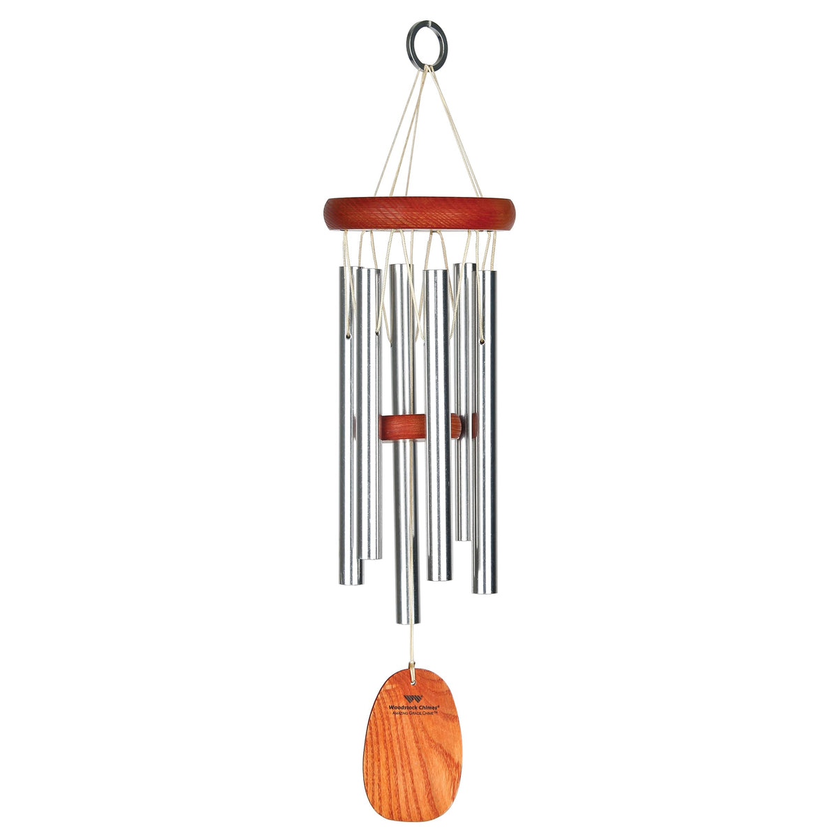 Woodstock Chimes Amazing Grace wind chime 16-inch silver tubes in ash wood for outdoor serenity