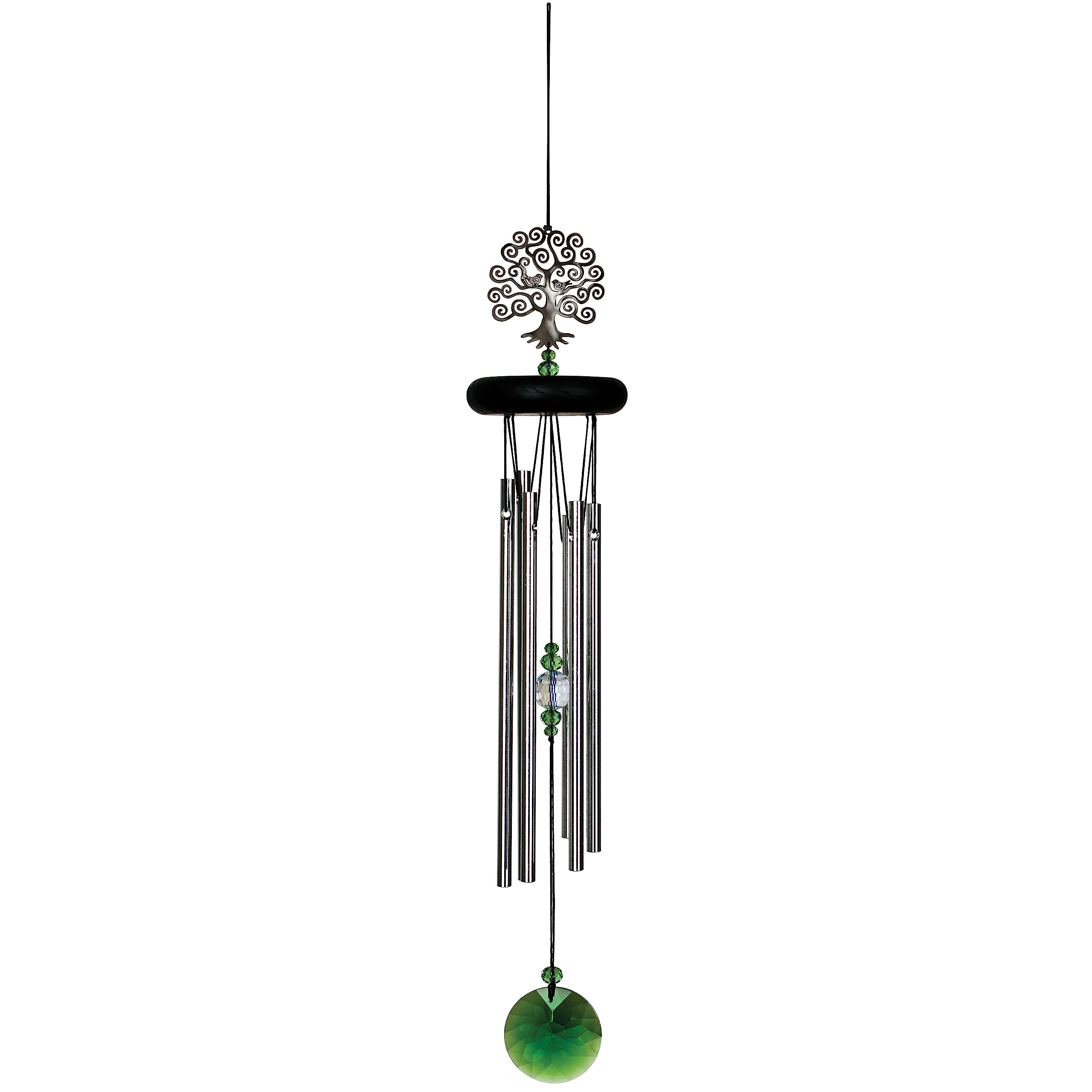 Woodstock Chimes Crystal Tree of Life with green accents for outdoor ambiance.
