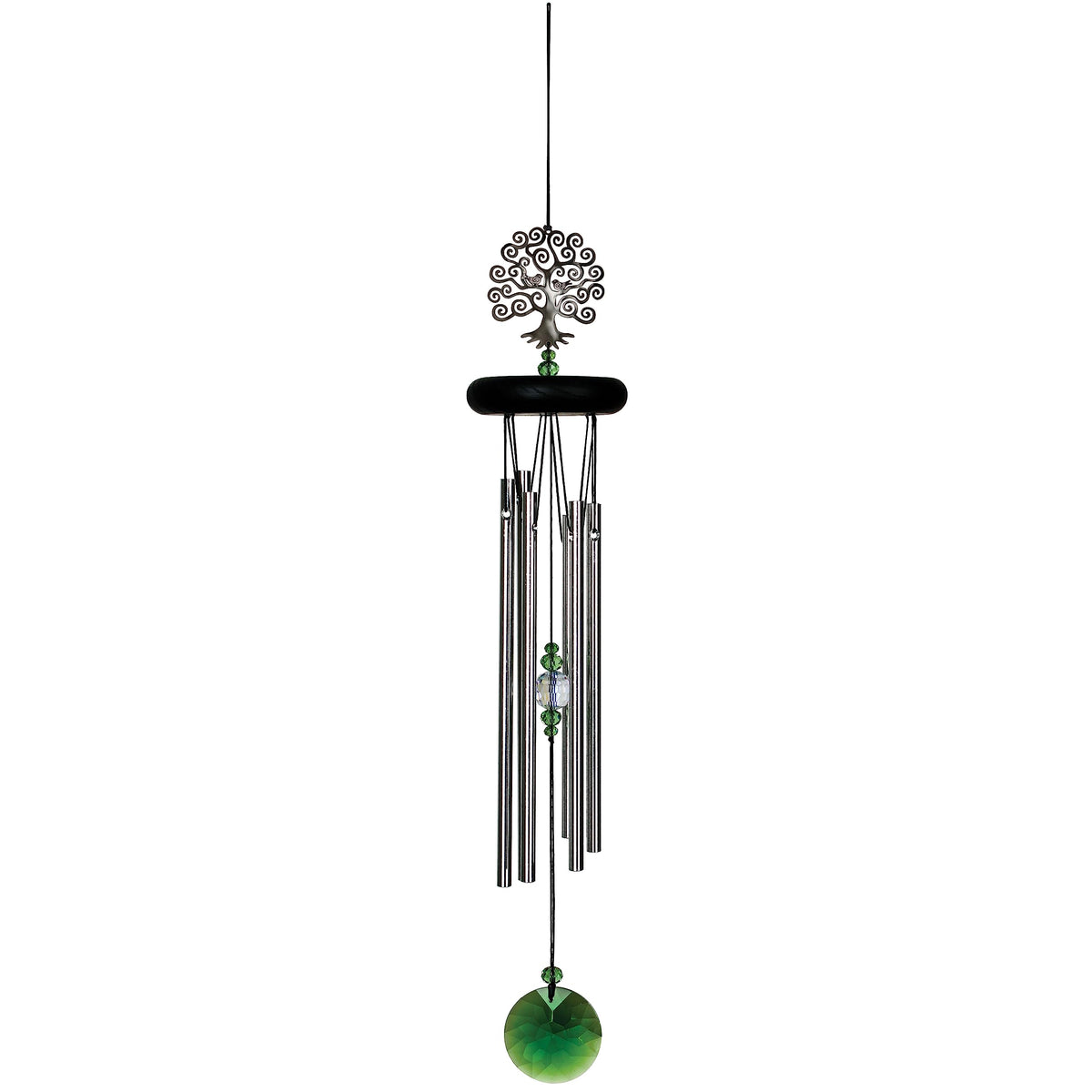Woodstock Chimes Crystal Tree of Life with green accents for outdoor ambiance.