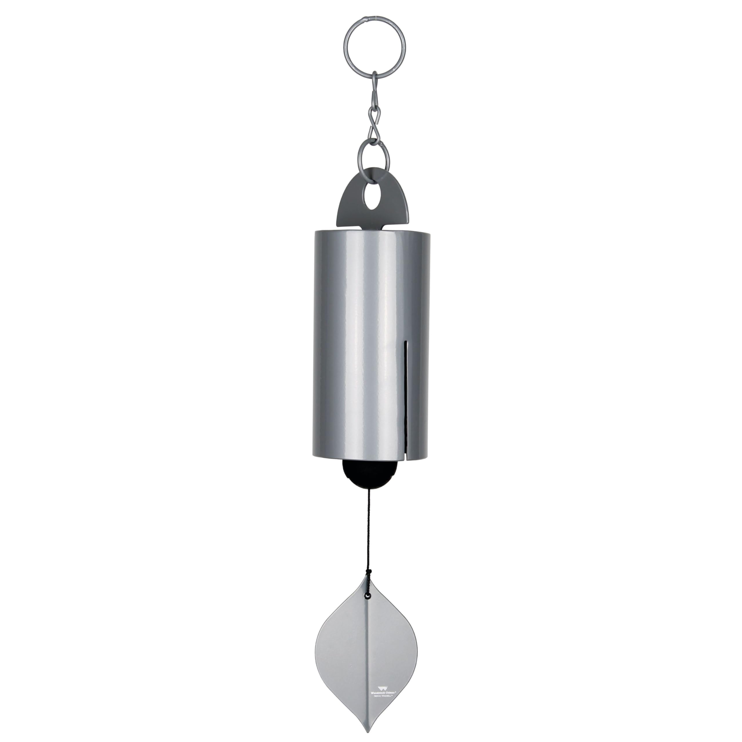 Woodstock Chimes Heroic Windbell 24-inch silver in sunlight provides a soothing outdoor ambience.