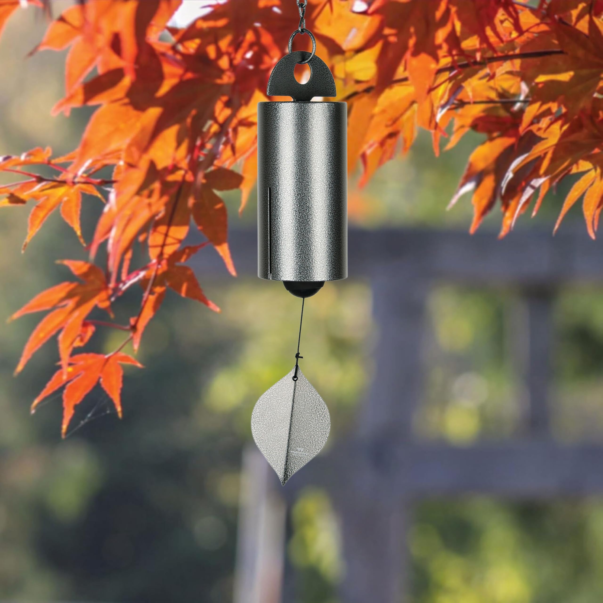 Woodstock Chimes Heroic Windbell close up of deep-tone sound in breeze