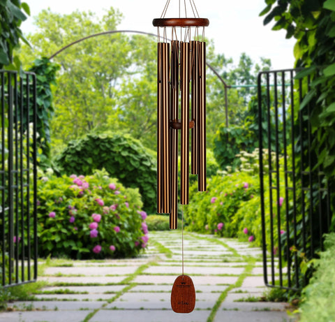 Woodstock Chimes Pachelbel Canon Bronze 32inch tubes deliver soft garden tones.