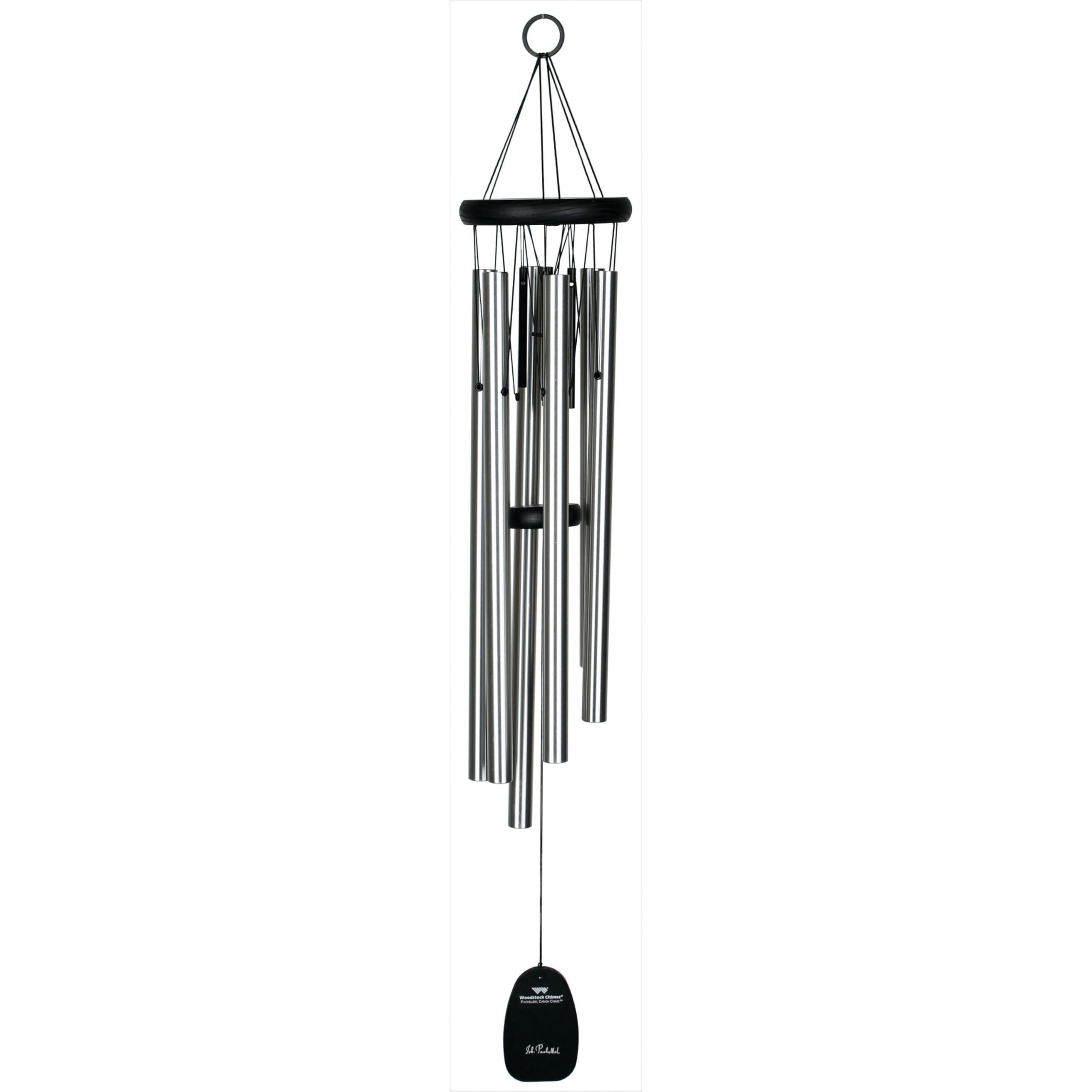 Woodstock Chimes Pachelbel's Canon in D top view highlights ash wood cap and weather-resistant finish.