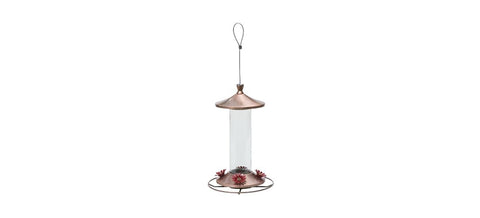Woodstream Birdscapes copper-glass hummingbird feeder with 12 oz capacity attracts nectar-loving birds to your garden.