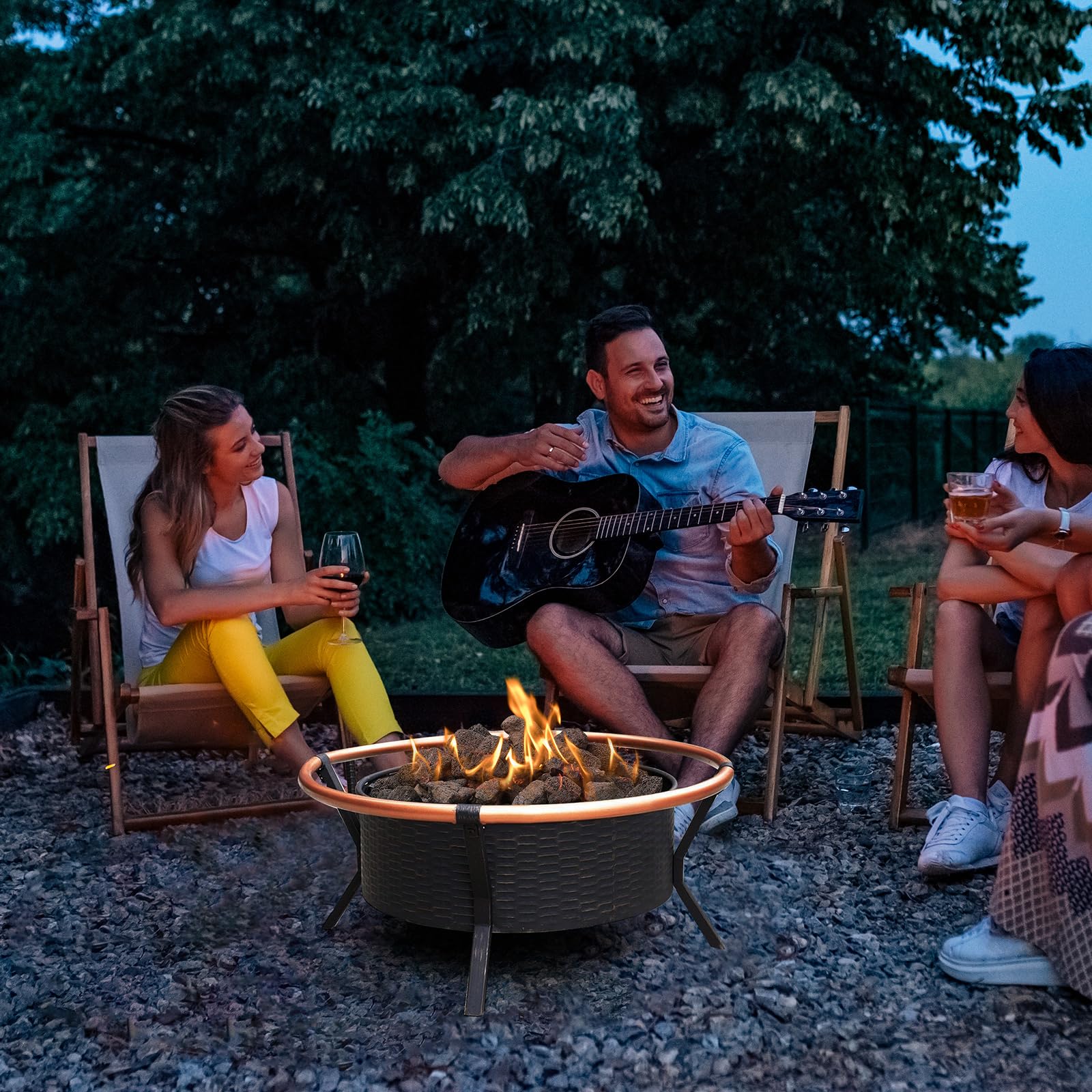 WoodUS lava rocks arranged for fire pit setup with clean, smoky-free ambiance.