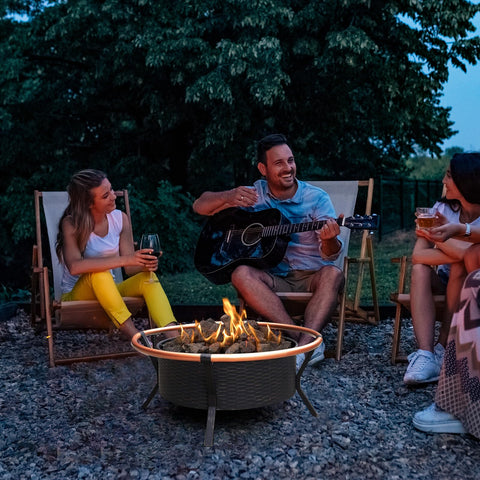 WoodUS lava rocks arranged for fire pit setup with clean, smoky-free ambiance.
