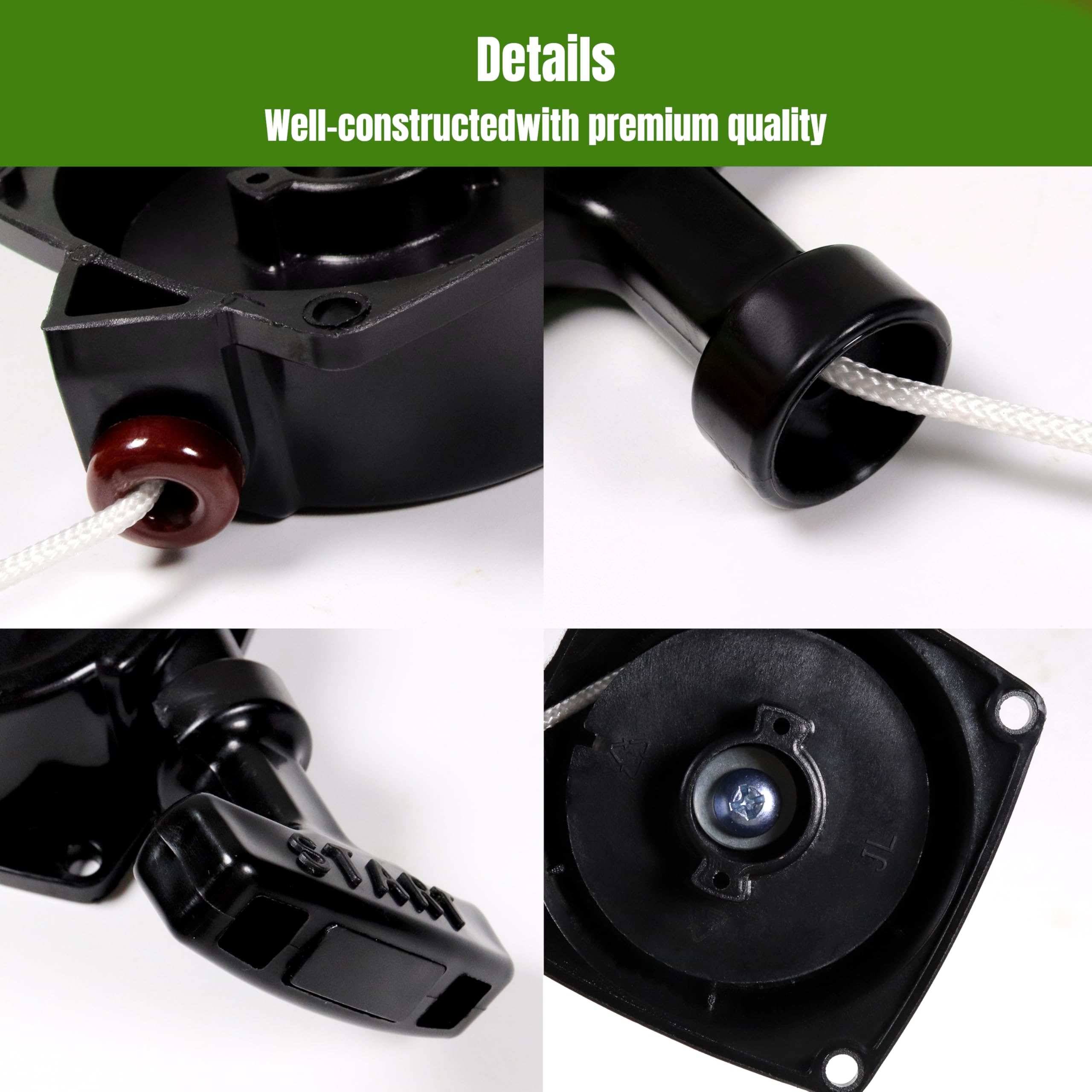 WoodWould recoil starter durability close-up highlighting tough plastic material.