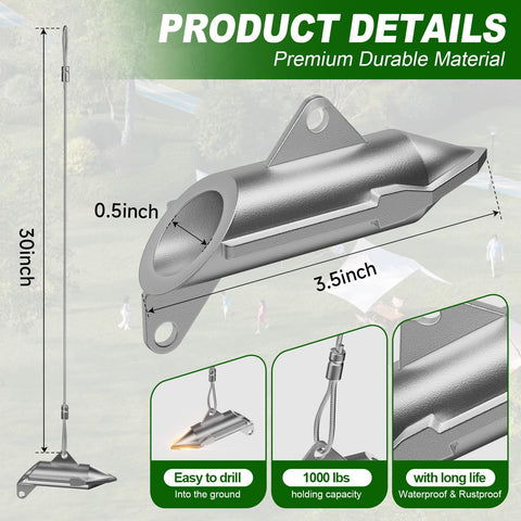 WooFog earth anchors close-up shows galvanized steel durability