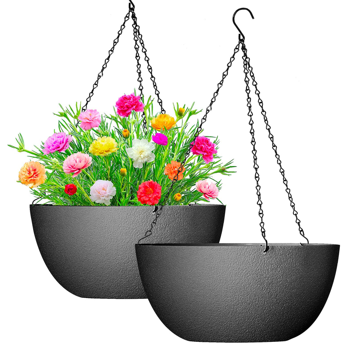 WOUSIWER 13-inch hanging planter with round shape and chains, ideal for indoor greenery.