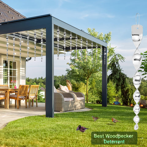 Woosuke decorative silver spiral design adds charm while keeping birds away.