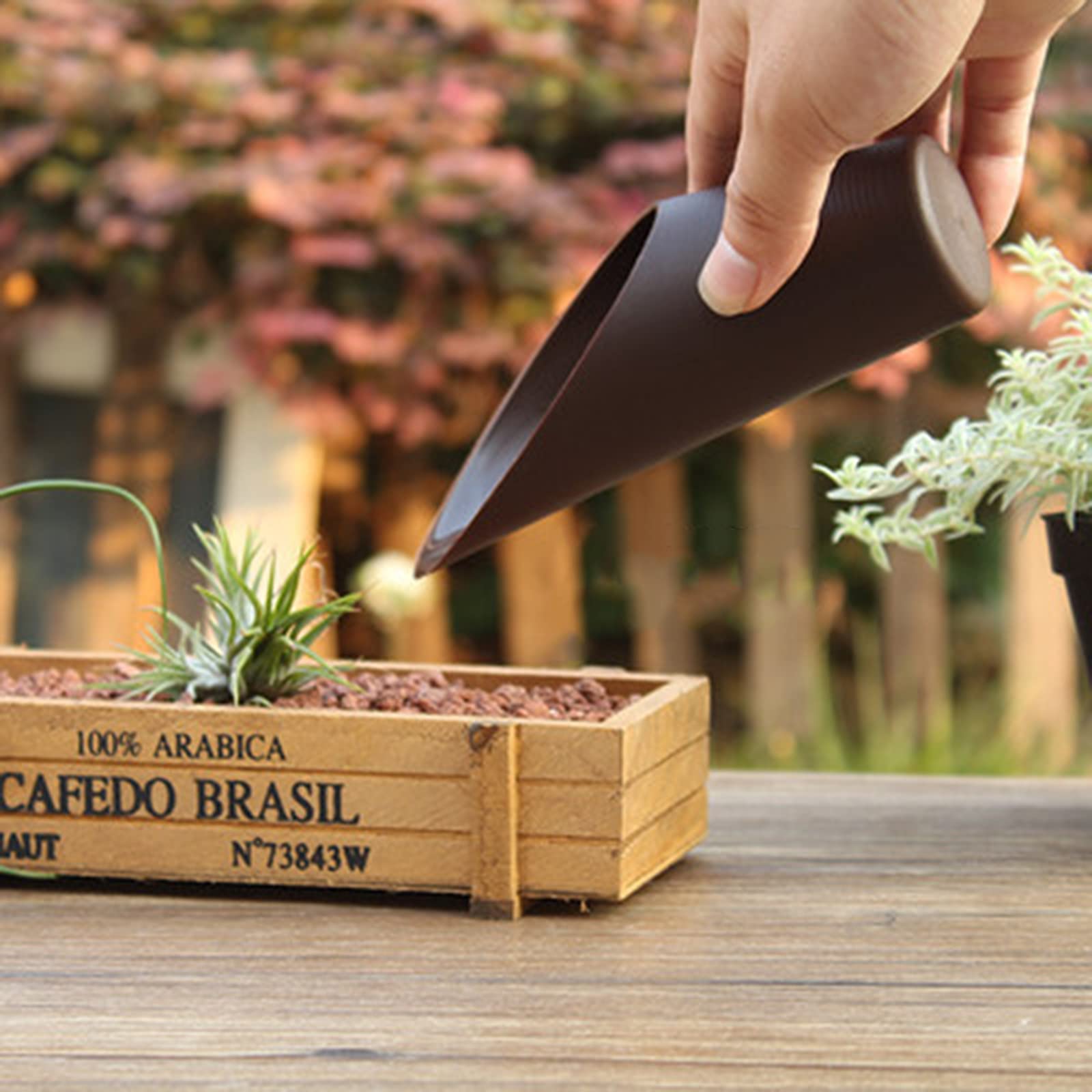 WORAMUK bonsai soil scoop color green ideal for bonsai repotting and small-pot projects.