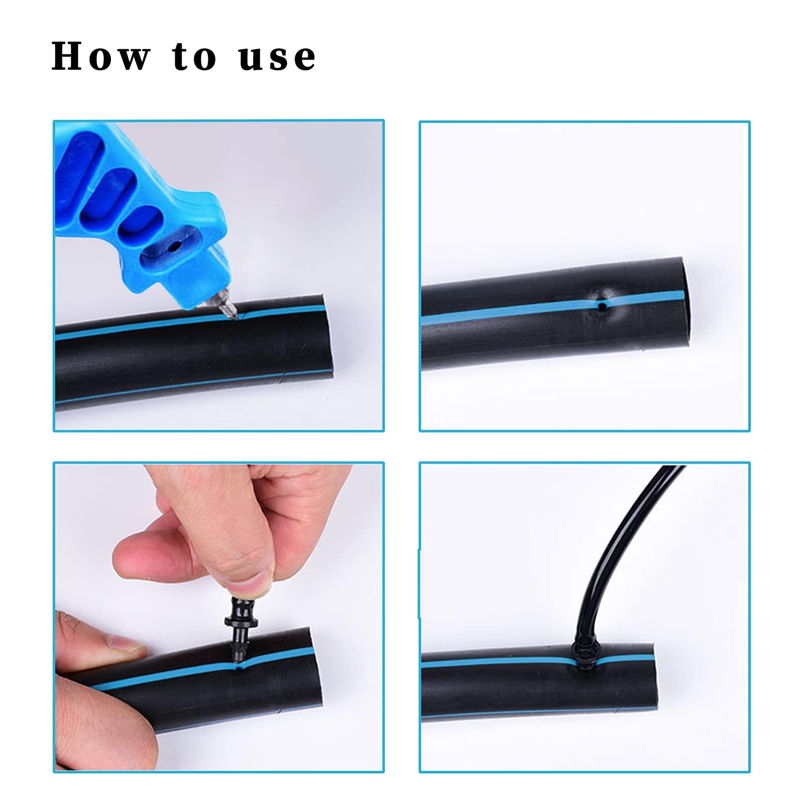 WORAMUK emitter installation step showing easy insert into tubing.