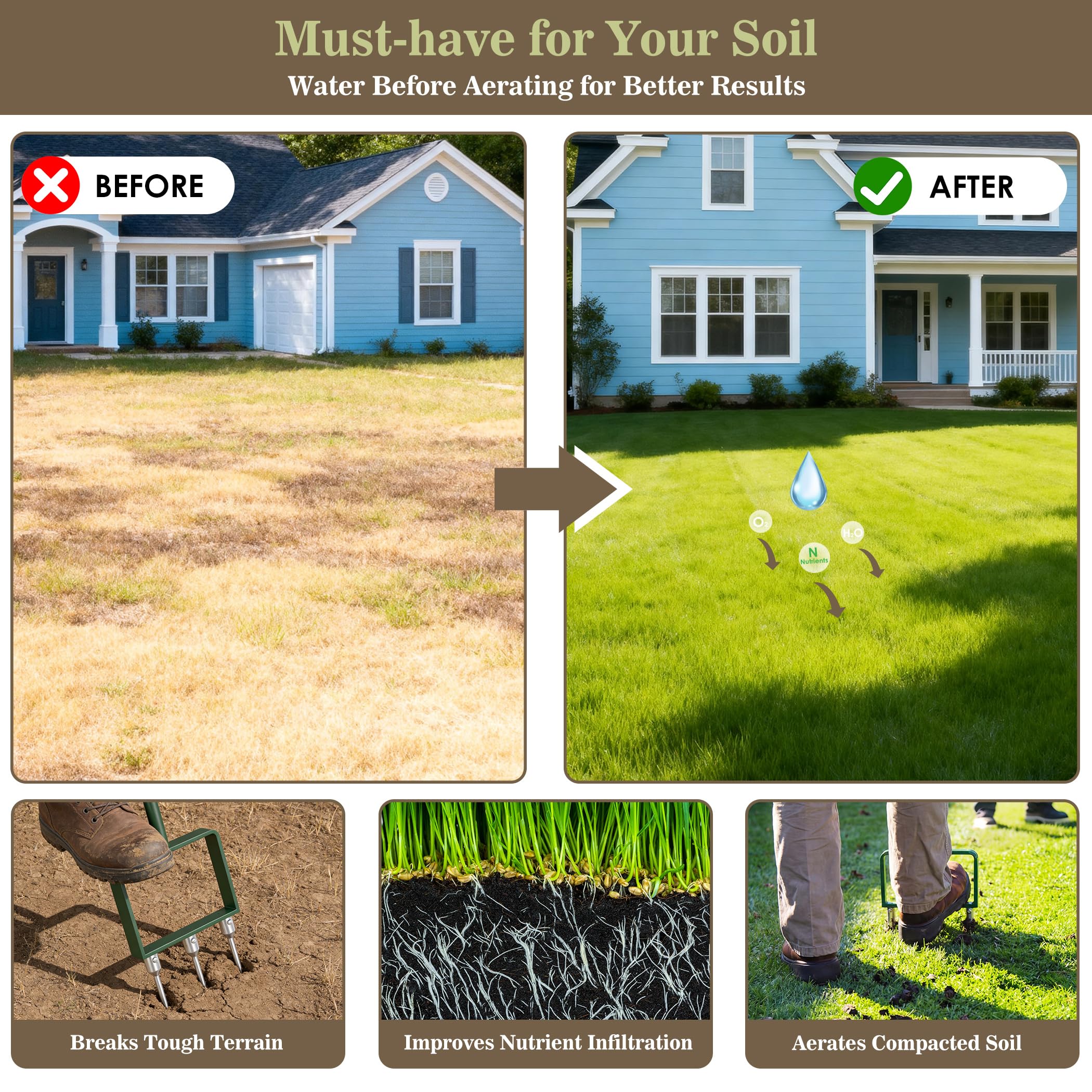 Worcest step-design in action for efficient lawn aeration