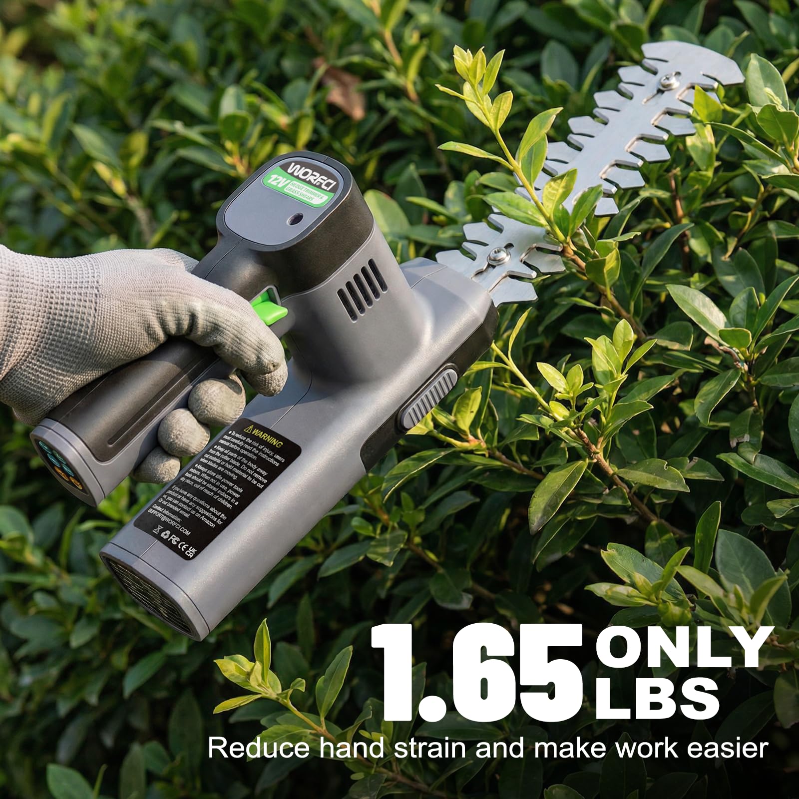 WORFCI ergonomic handle close-up showing comfortable grip and reduced hand fatigue
