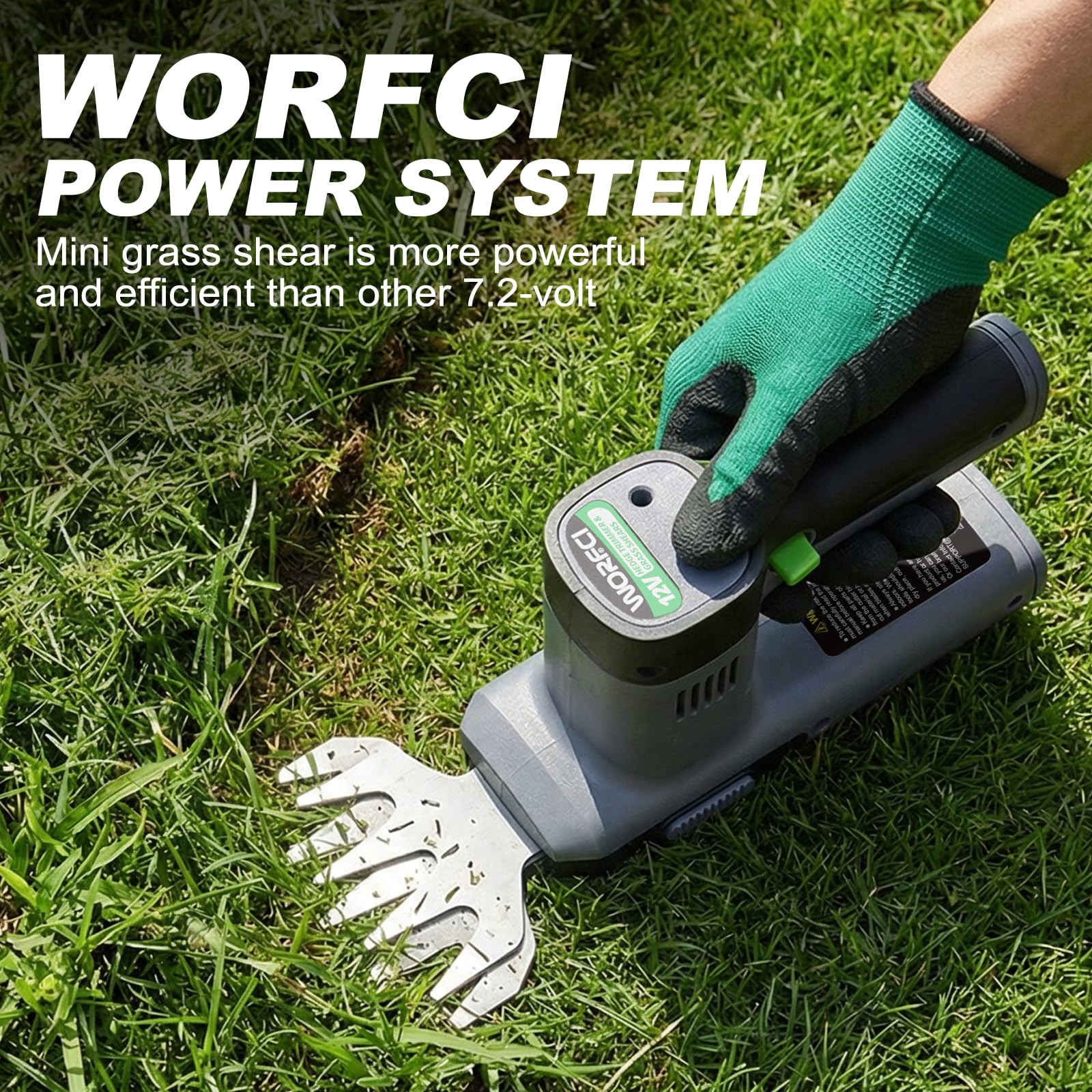 WORFCI charger connected to battery for quick top-ups between trimming sessions