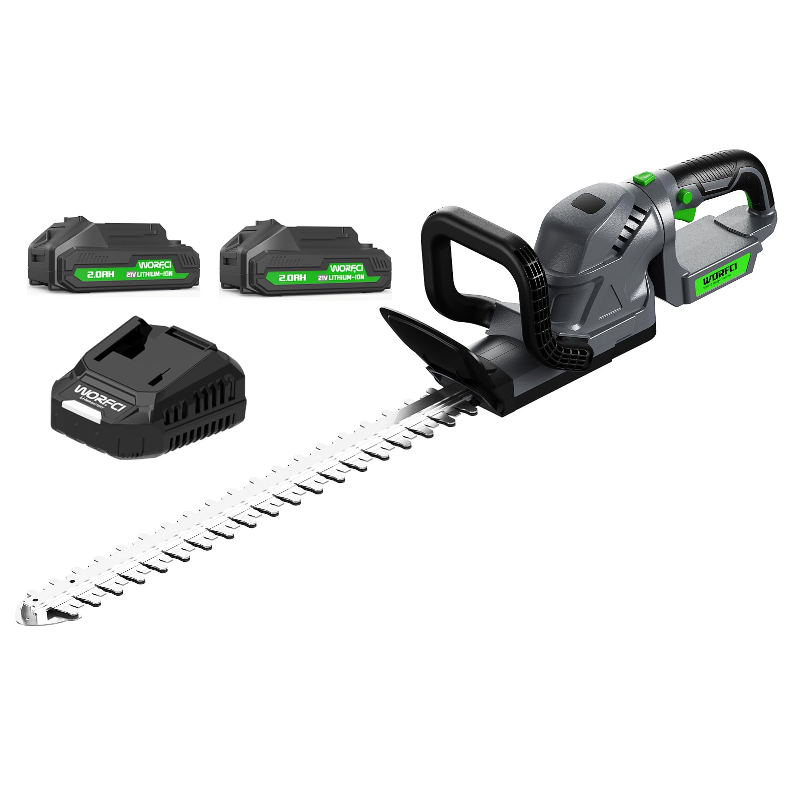 WORFCI 20-inch cordless hedge trimmer for precise trimming and quick maintenance.