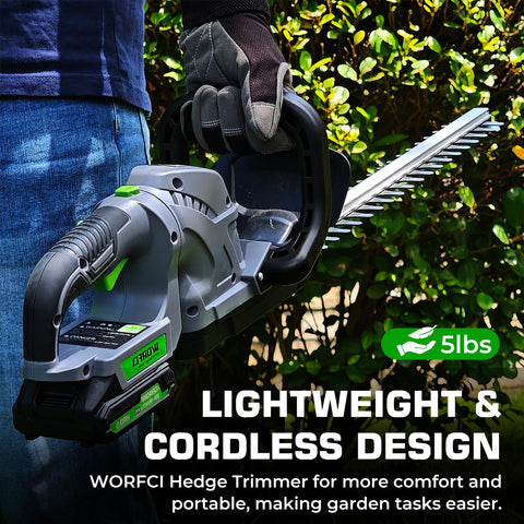 WORFCI lightweight hedge trimmer supports easy handling.