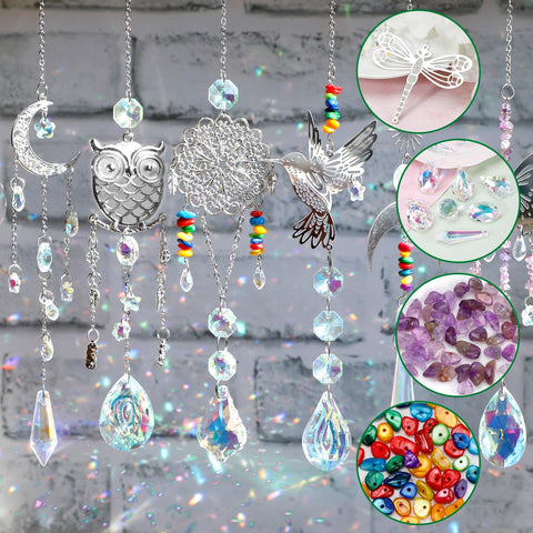 Worgree crystal beads in multiple sizes ready for sun catcher projects.