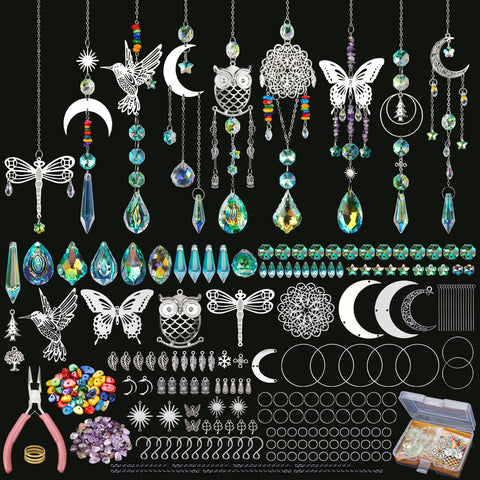 Worgree DIY Suncatcher Kit contents with crystals and charms for sparkling crafts.