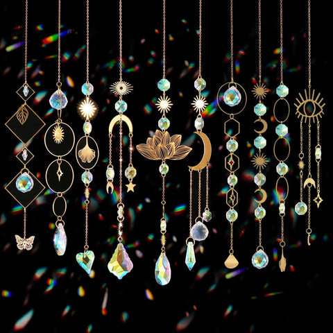 Worgree sun catchers 10-piece set reflecting bright rainbows in sunlight