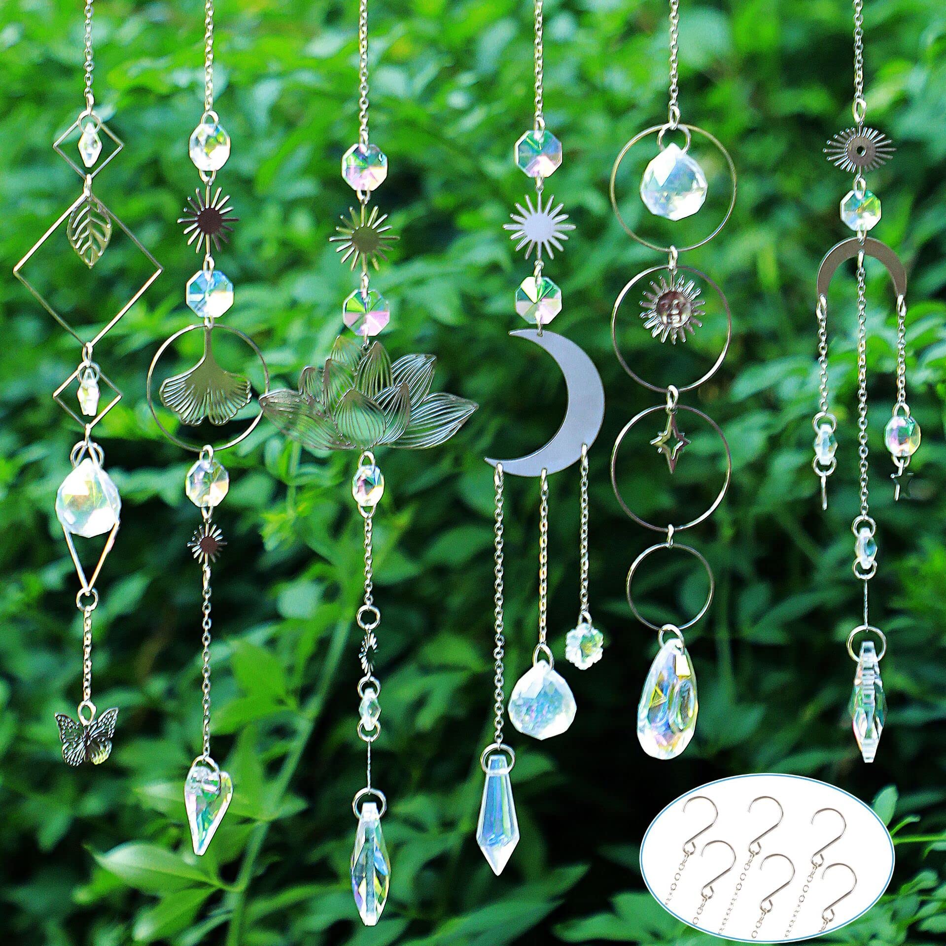 Worgree sun catchers with silver moon frame casting colorful rainbows.