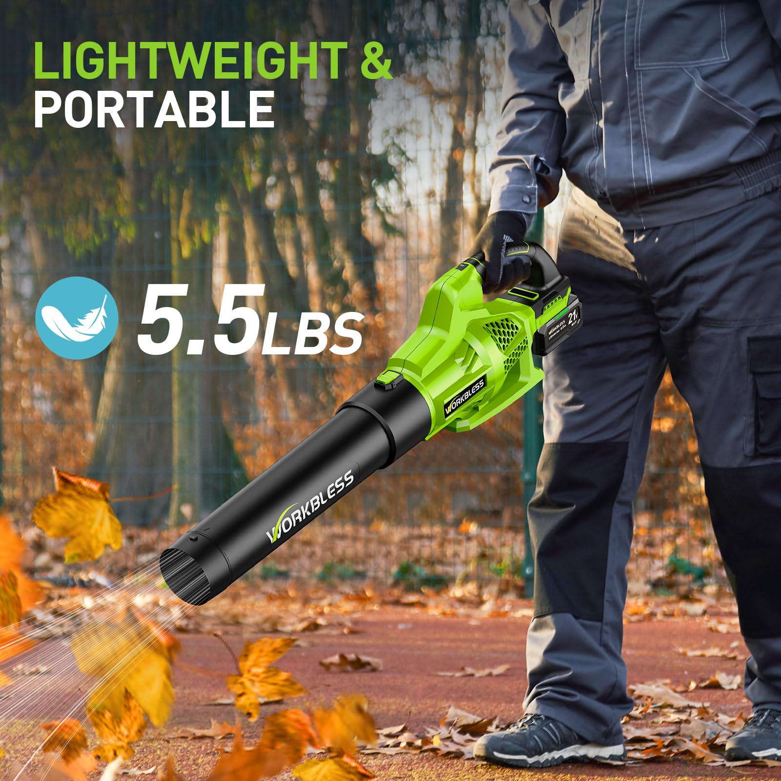 WorkBless cordless design with ergonomic grip for comfortable use.