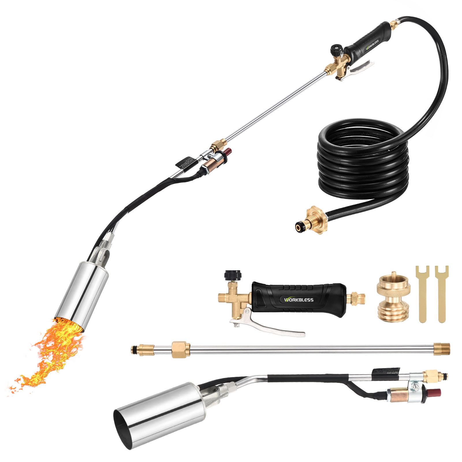 WorkBless weed burner with ergonomic handle for comfortable weed removal.
