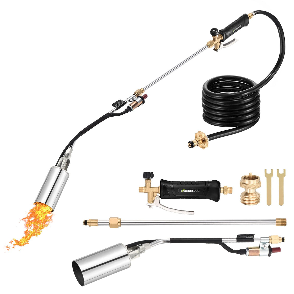 WorkBless weed burner with ergonomic handle for comfortable weed removal.