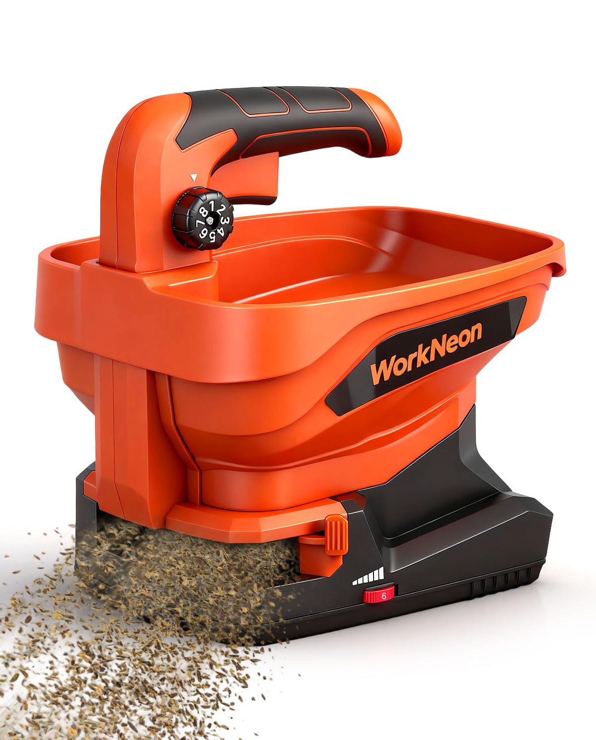 WorkNeon battery powered seed spreader enabling precise lawn seeding