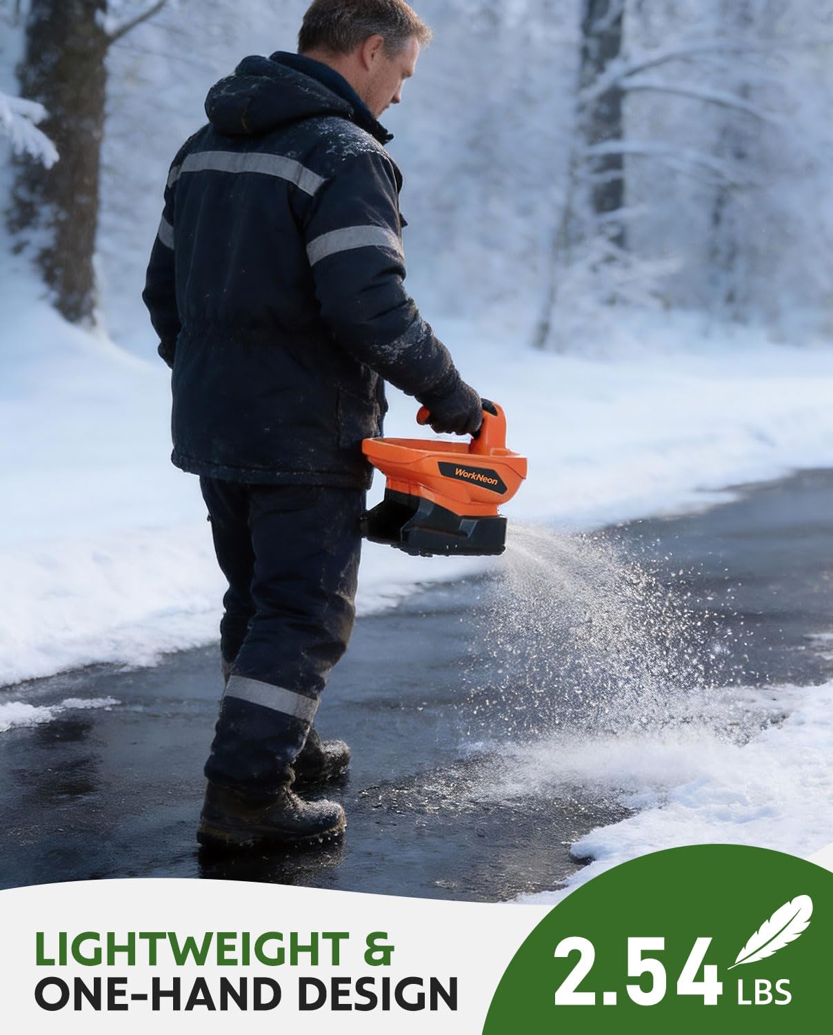 WorkNeon cordless spreader in use for versatile year round care